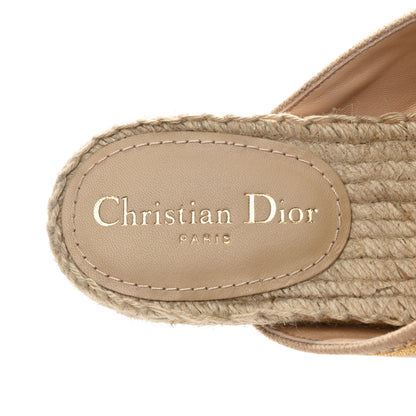 Christian Dior Canvas Embroidered Granville Espadrille Crisscross Flat Slide Sandals 37.5 Gold 7 of 9