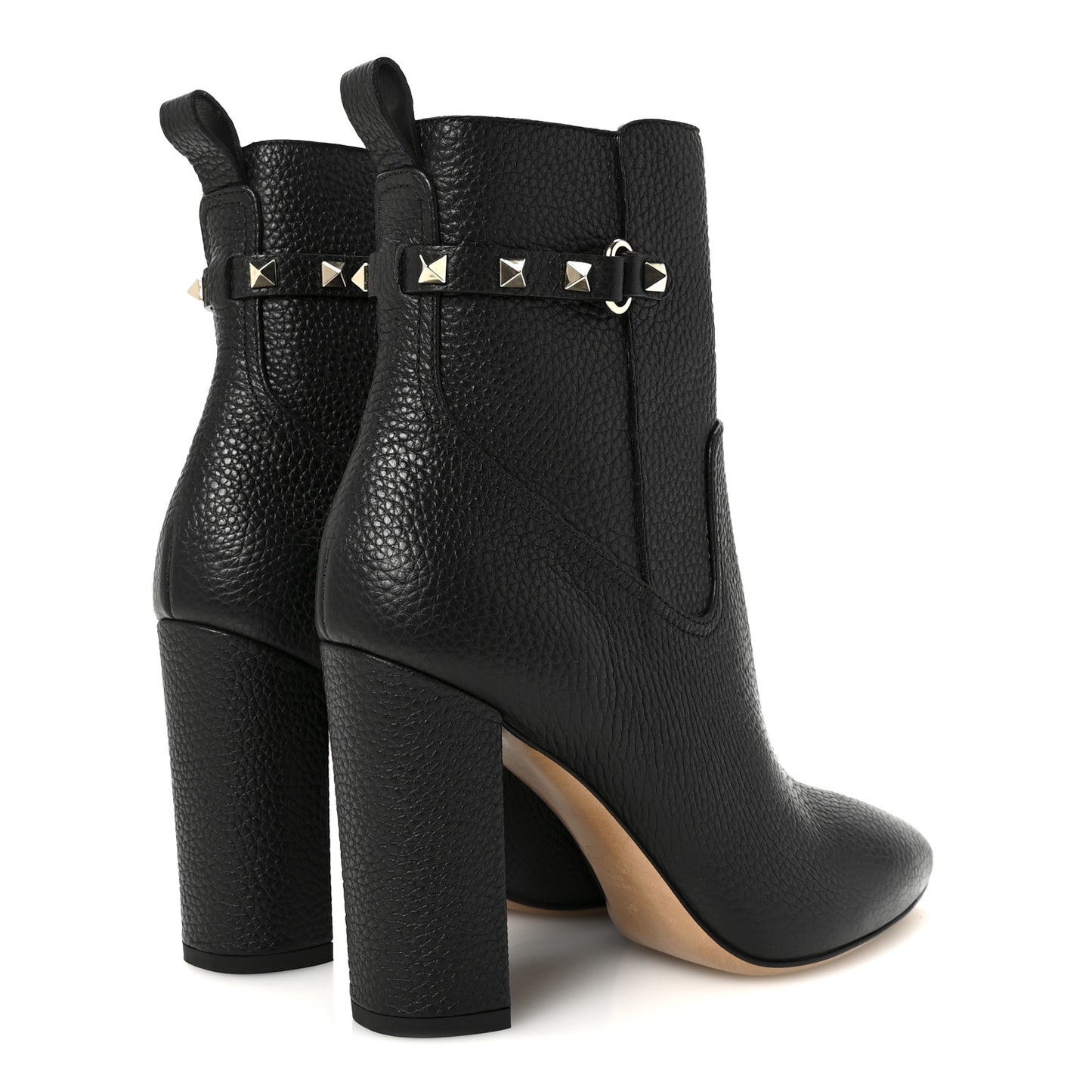 Pebbled Calfskin Rockstud Single Buckle 90mm Block Heel Ankle Boots 38 Black
