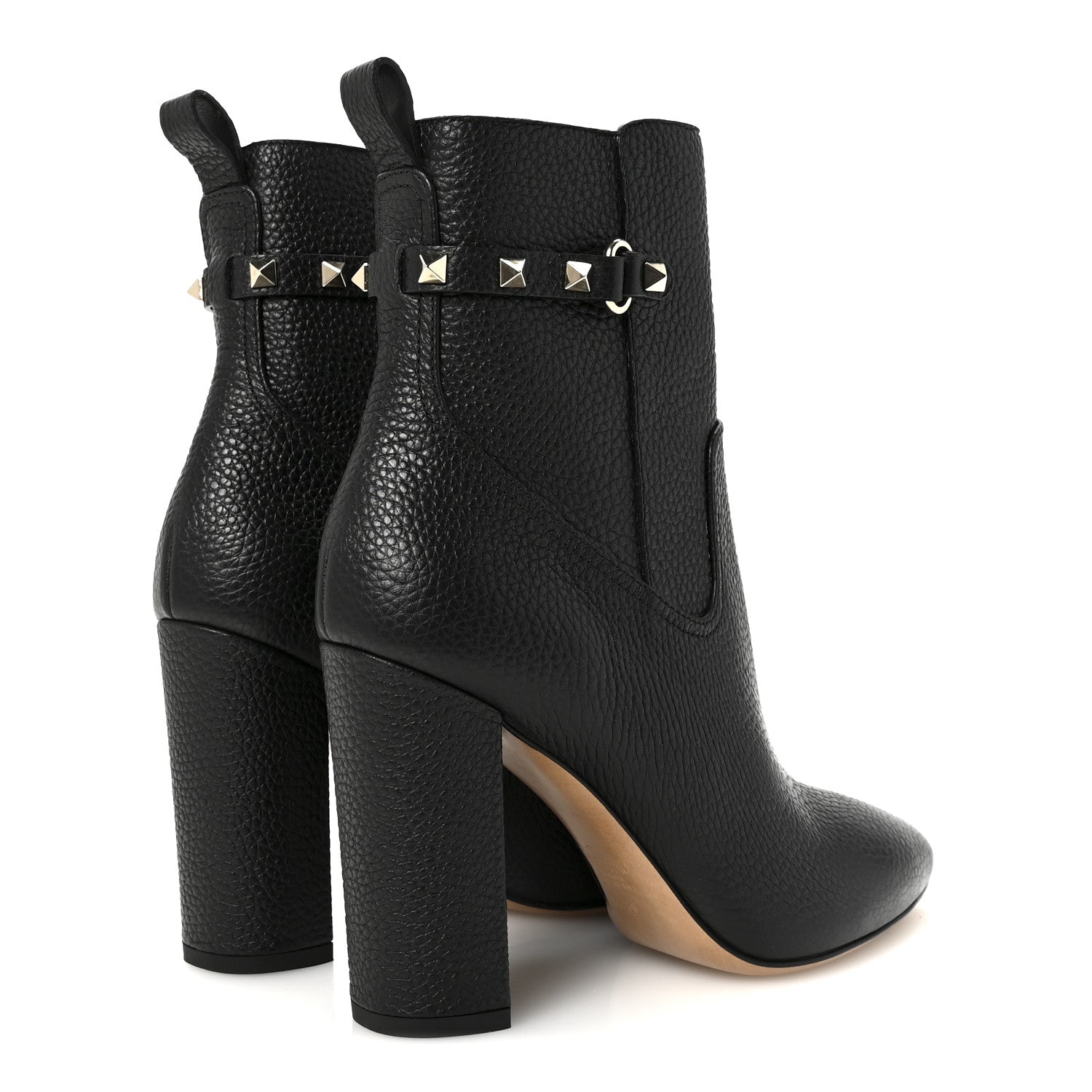 Valentino Garavani Pebbled Calfskin Rockstud Single Buckle 90mm Block Heel Ankle Boots 38 Black 5 of 10