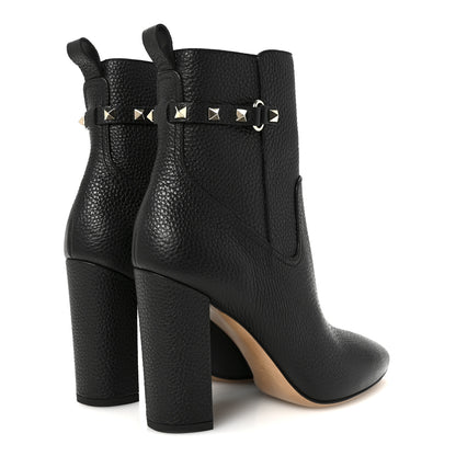 Valentino Garavani Pebbled Calfskin Rockstud Single Buckle 90mm Block Heel Ankle Boots 38 Black 5 of 10