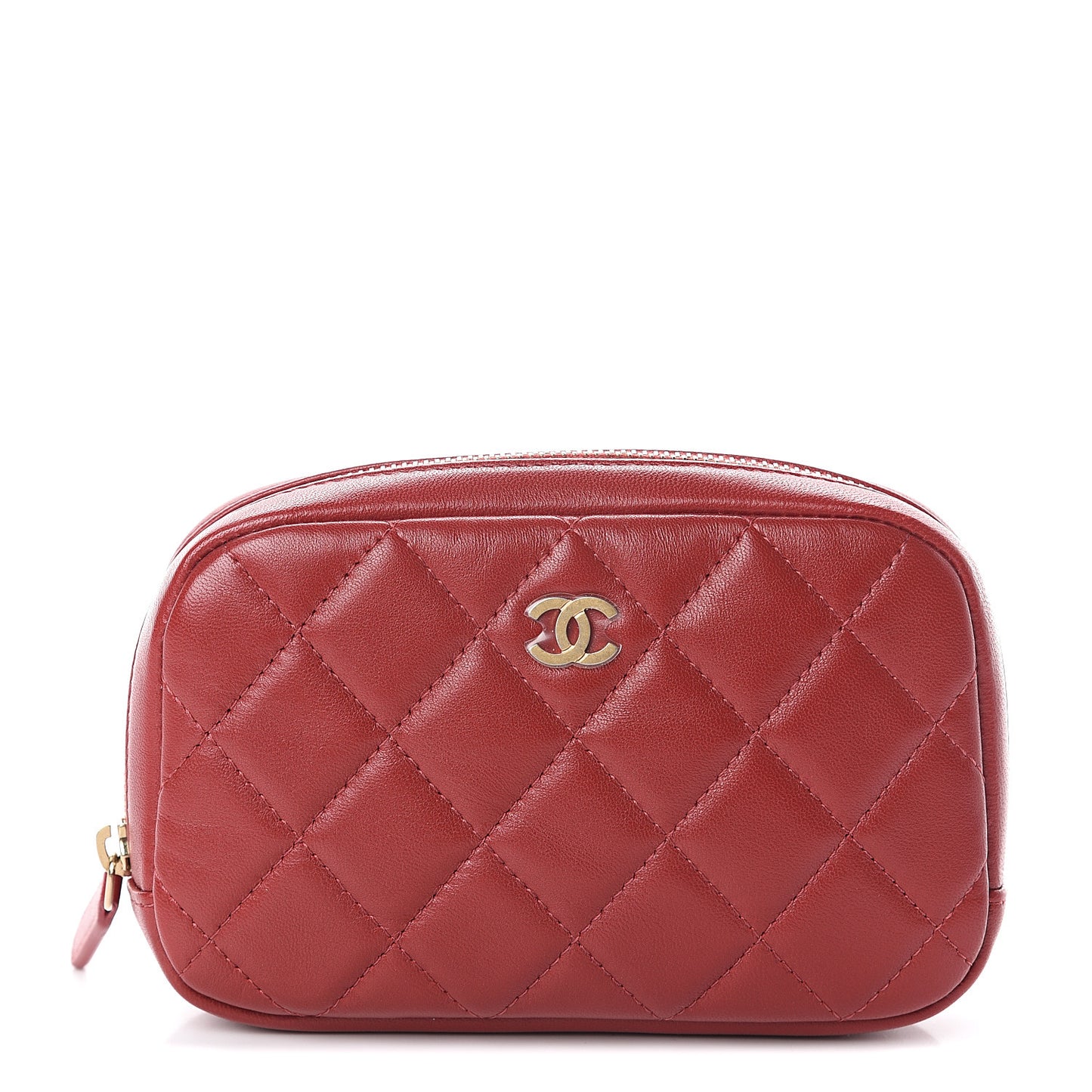 Lambskin Quilted Small Curvy Pouch Cosmetic Case Red
