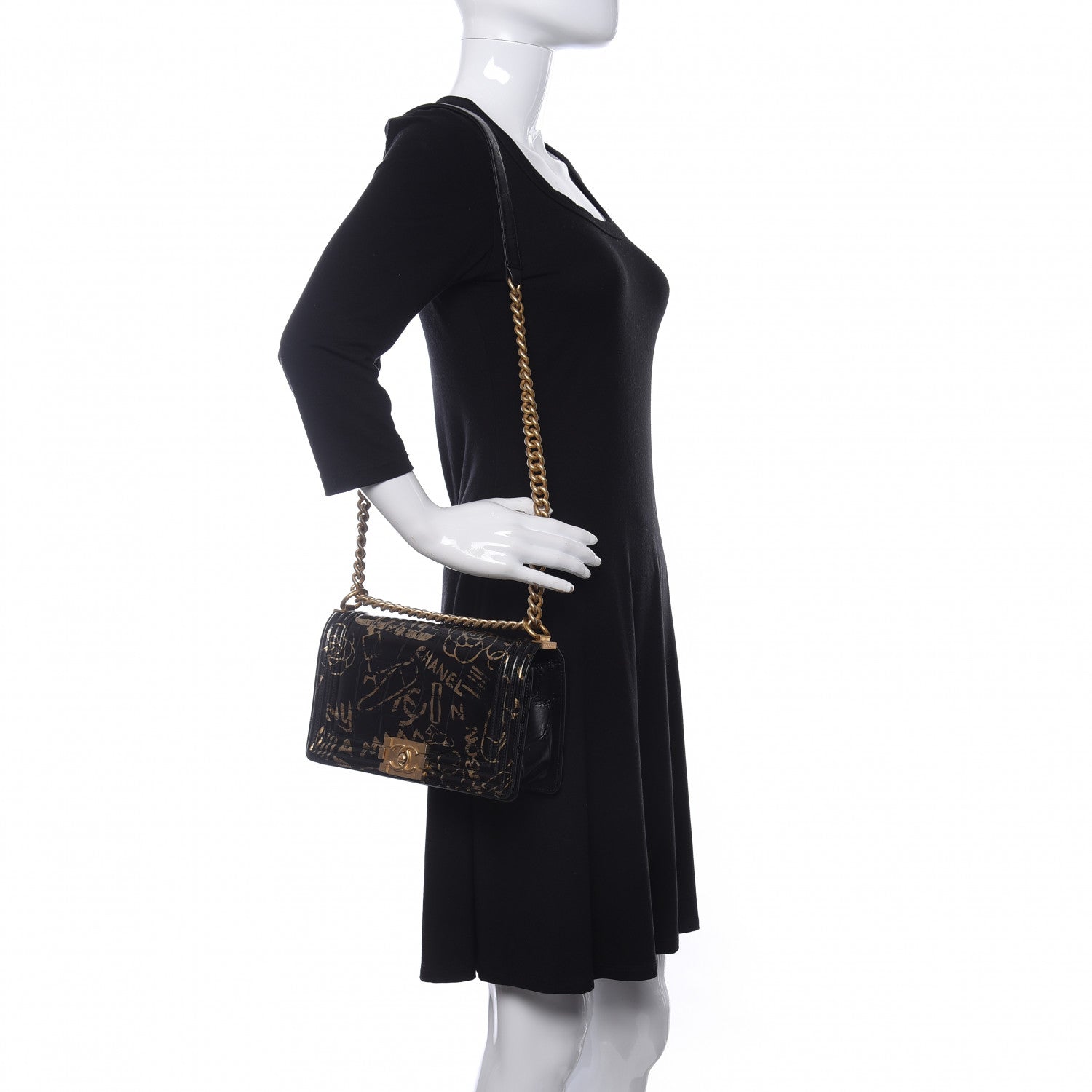 Chanel Calfskin Crocodile Embossed Graffiti Cocodile Medium Boy Flap Black 2 of 13