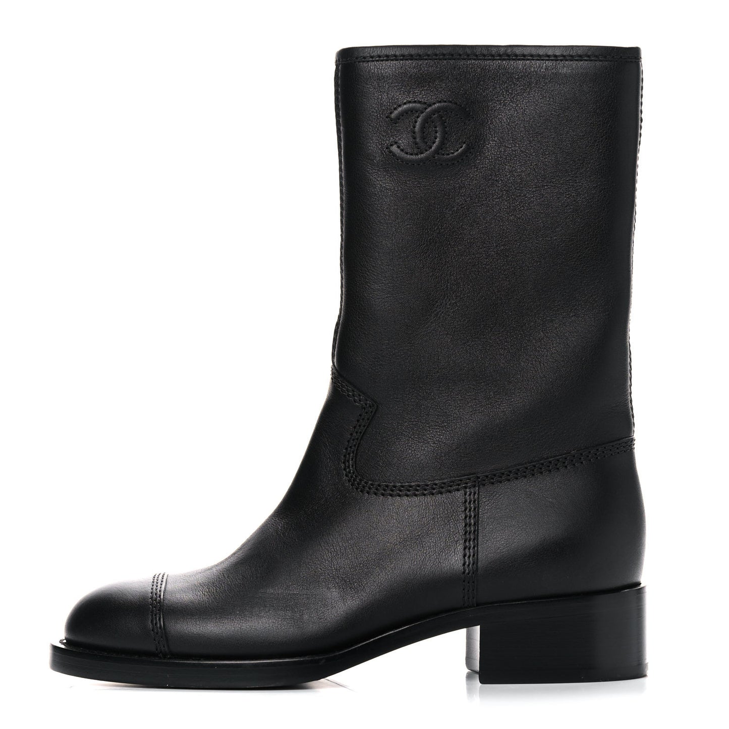 Calfskin Quilted CC Boots 36 Black