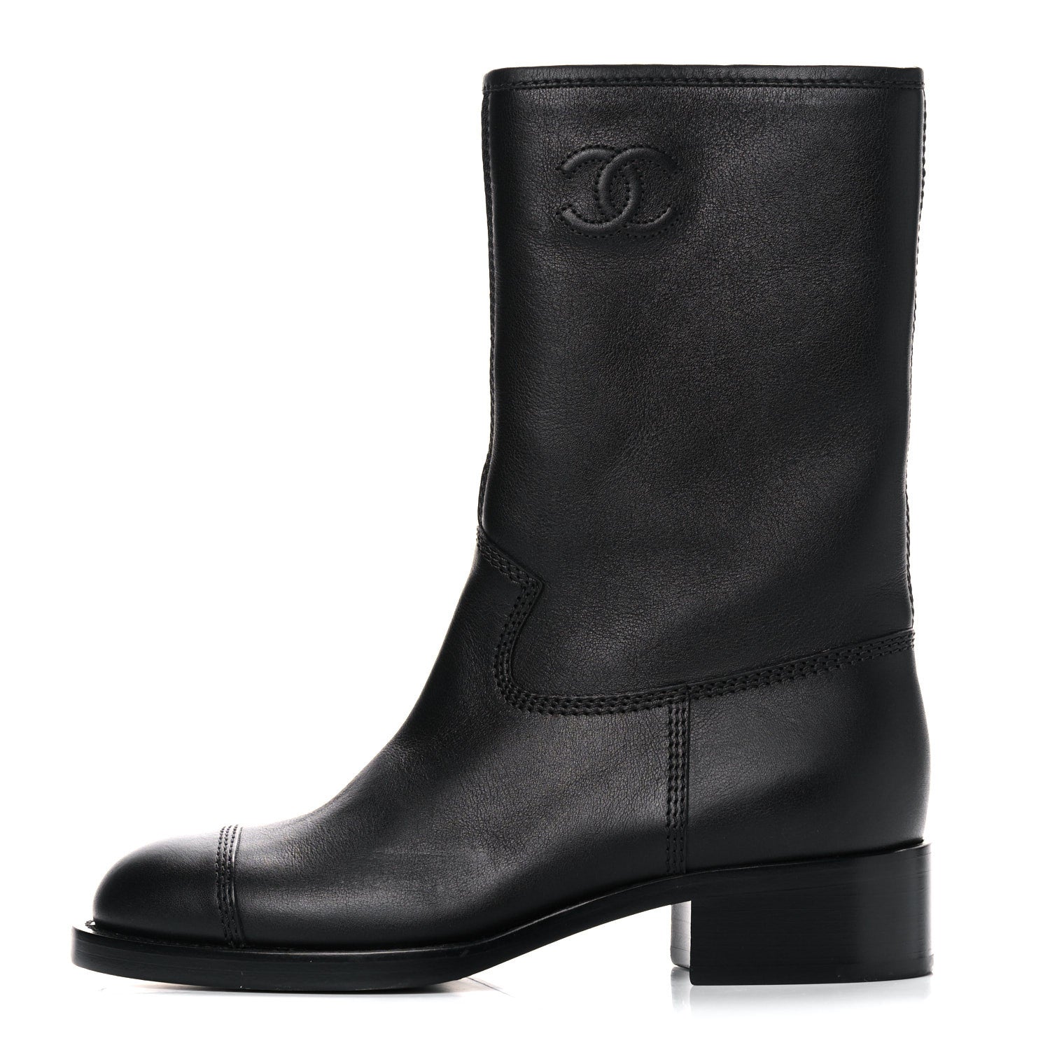 Chanel Calfskin Quilted CC Boots 36 Black 1 of 11