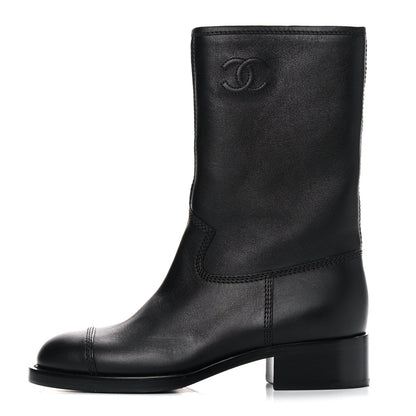 Chanel Calfskin Quilted CC Boots 36 Black 1 of 11