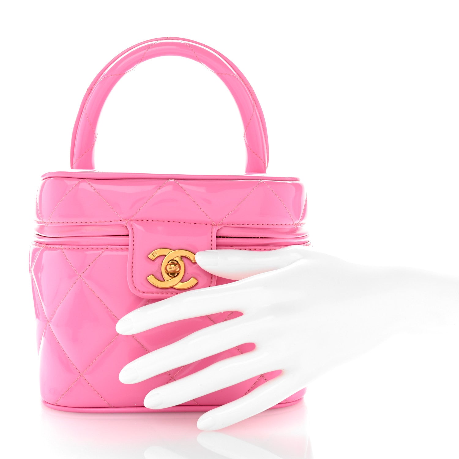 Chanel Patent Quilted Barbie Top Handle Heart Mirror Vanity Case Pink 2 of 10