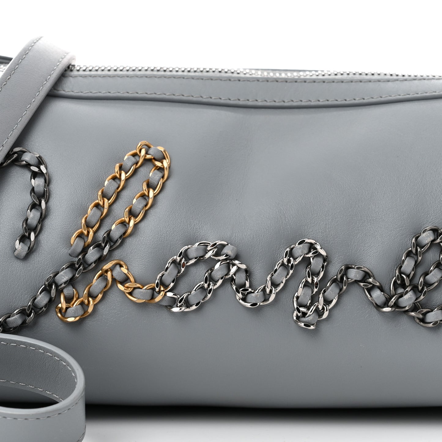 Calfskin Chain 20s Signature Bowling Bag Light Gray