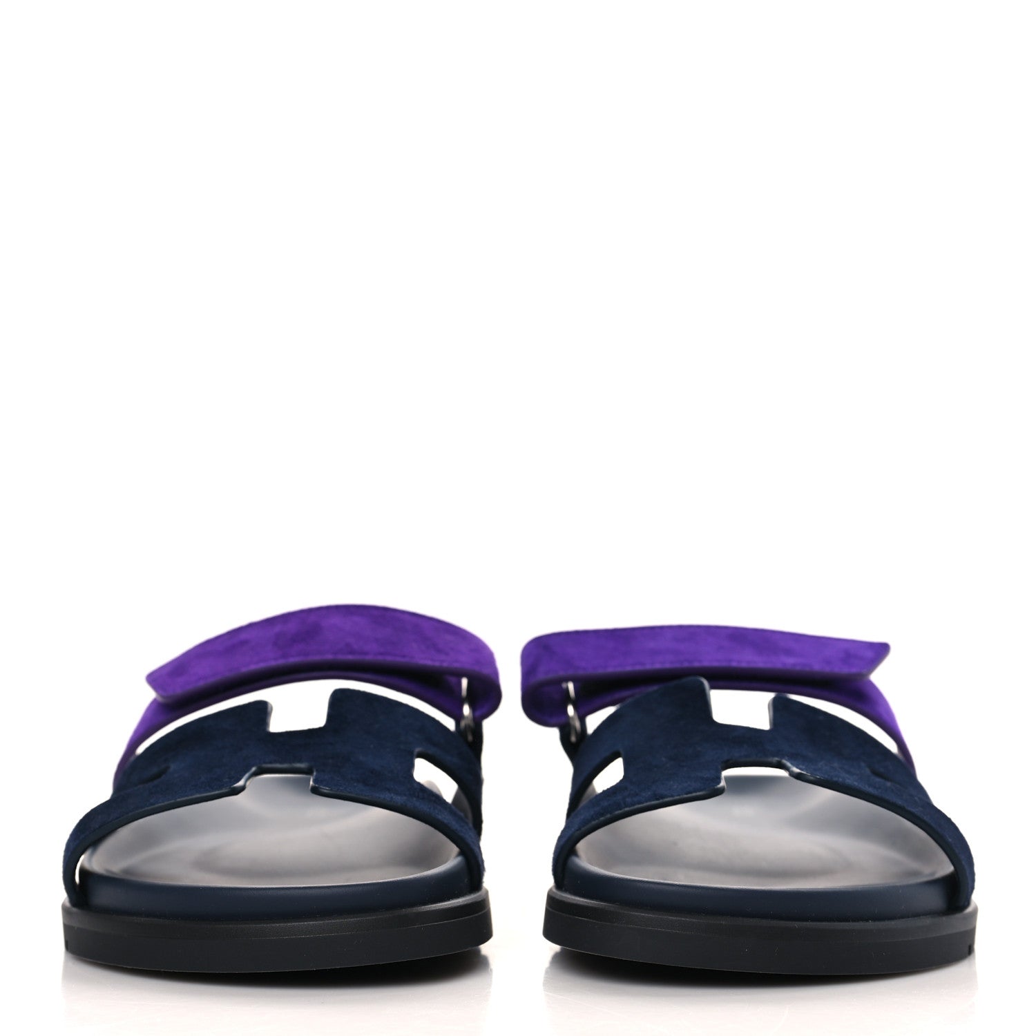 Hermes Suede Goatskin Womens Chypre Sandals 37.5 Marine Violet Majorette 2 of 9