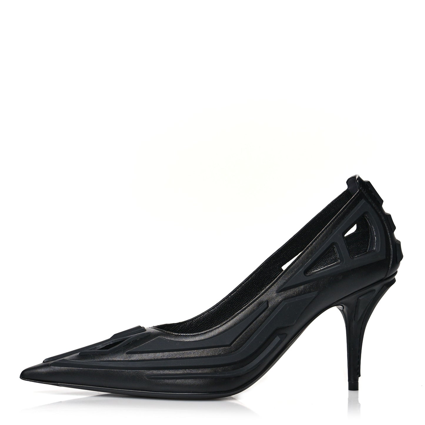 Silicone Calfskin Pointed 80mm Pumps 38.5 Black