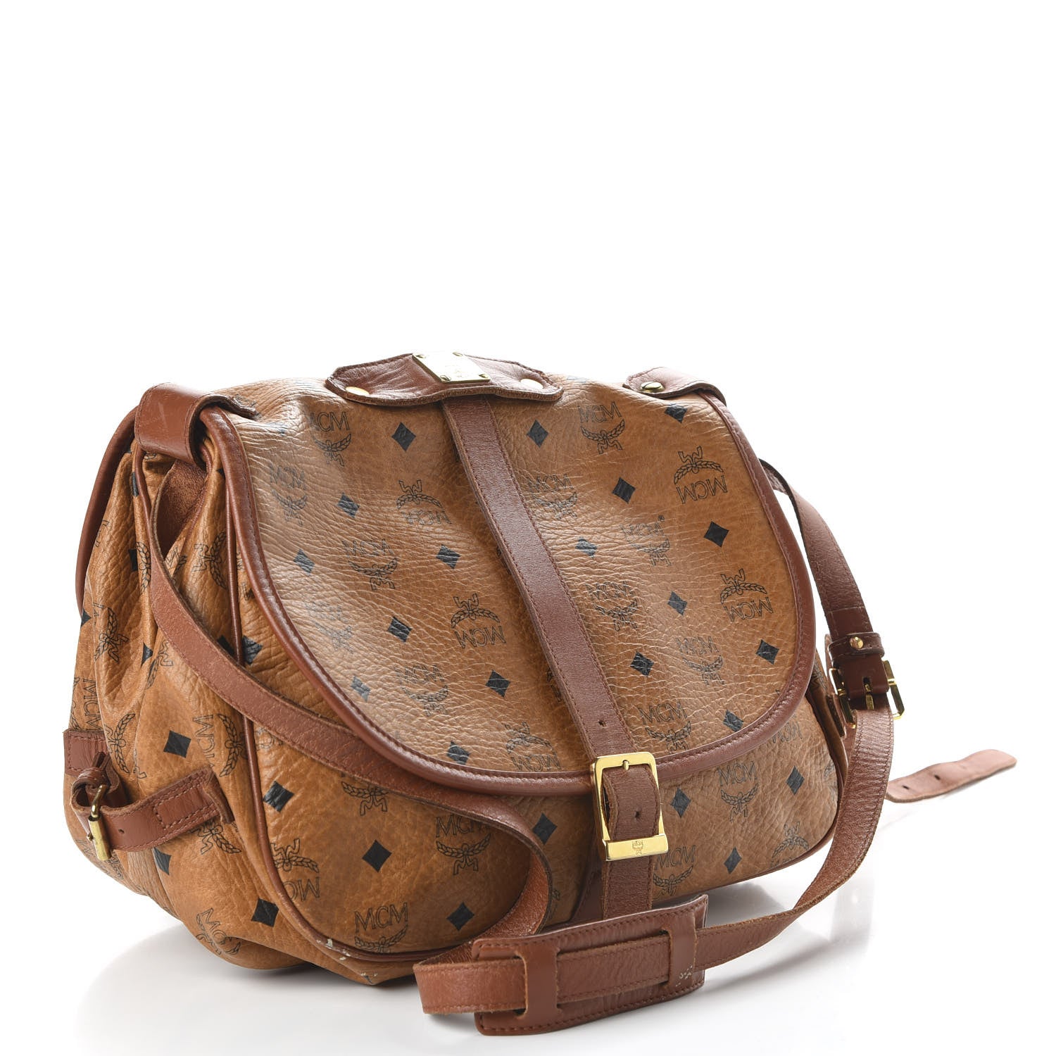 MCM Visetos Large Crossbody Messenger Flap Bag Cognac 3 of 10