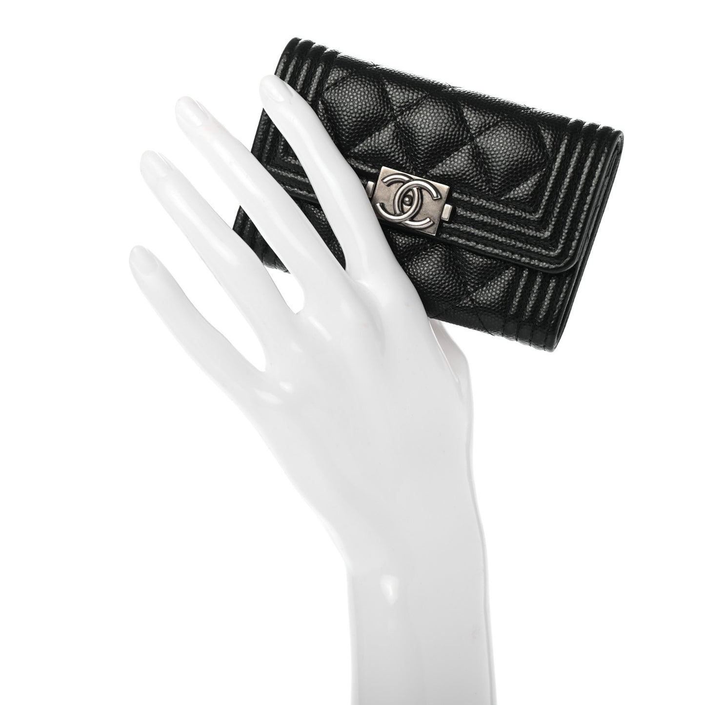 Caviar Quilted Small Boy Flap Wallet Black