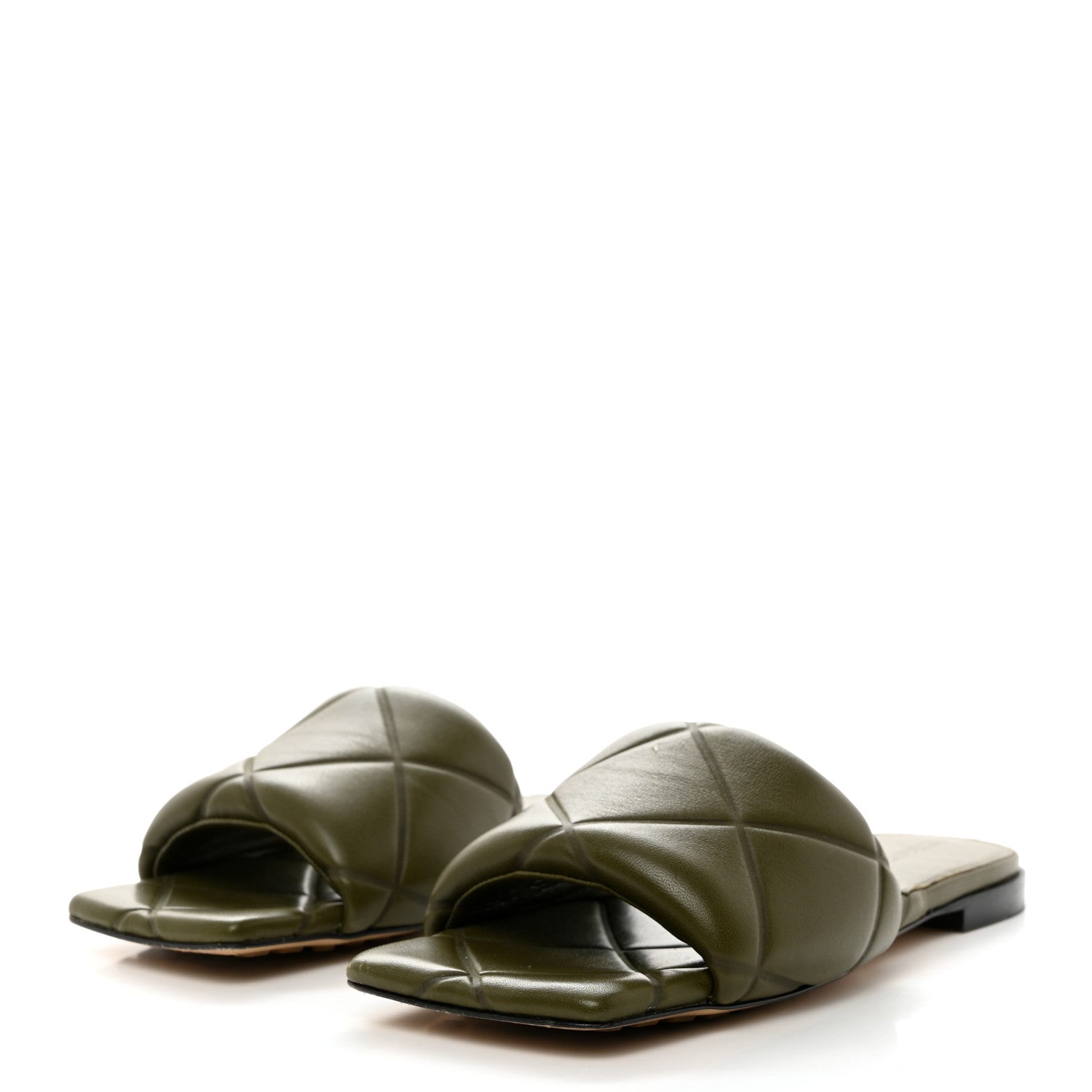 Bottega Veneta Nappa Quilted Rubber Lido Flat Sandals 36.5 Khaki 3 of 7