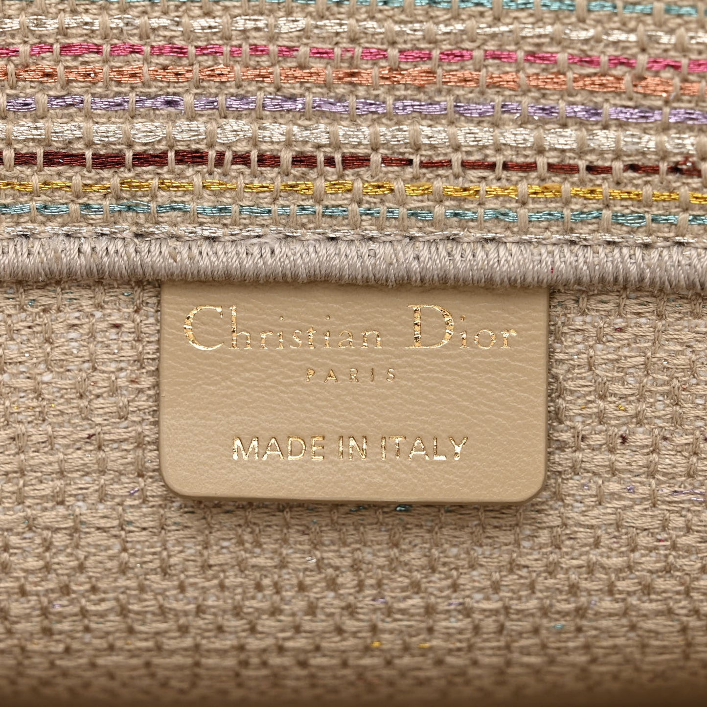 Canvas Embroidered Medium Stripes Book Tote Beige Multicolor
