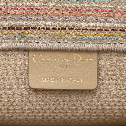Christian Dior Canvas Embroidered Medium Stripes Book Tote Beige Multicolor 6 of 15