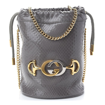 Gucci Snakeskin Mini Zumi Bucket Bag Dusty Grey 1 of 9