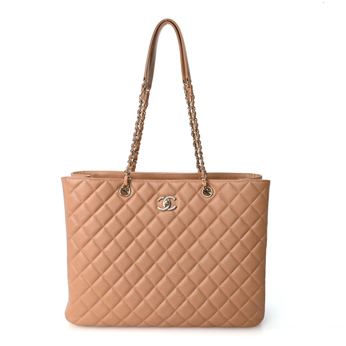 Caviar Quilted Large Classic Shopping Tote Dark Beige