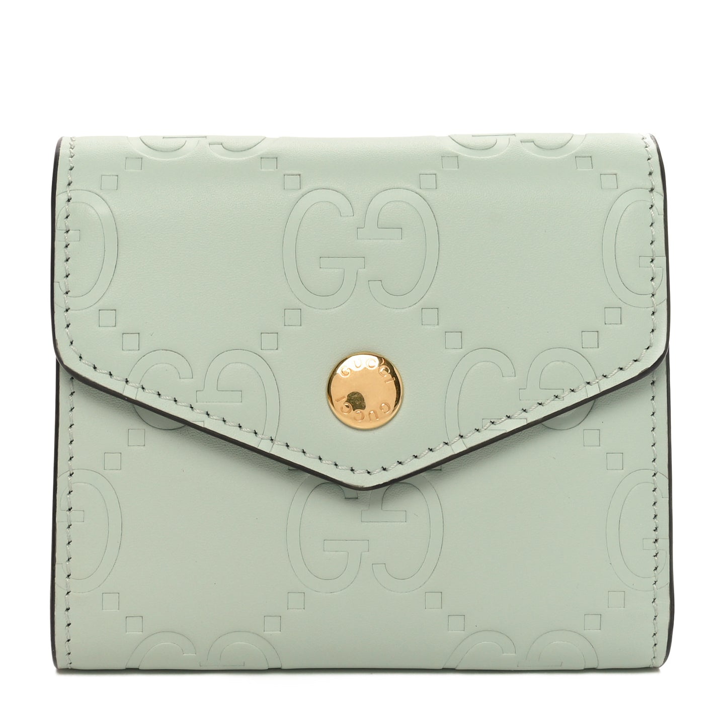 Gilbert Calfskin Jumbo GG Embossed Tri-Fold Wallet Salvy Green