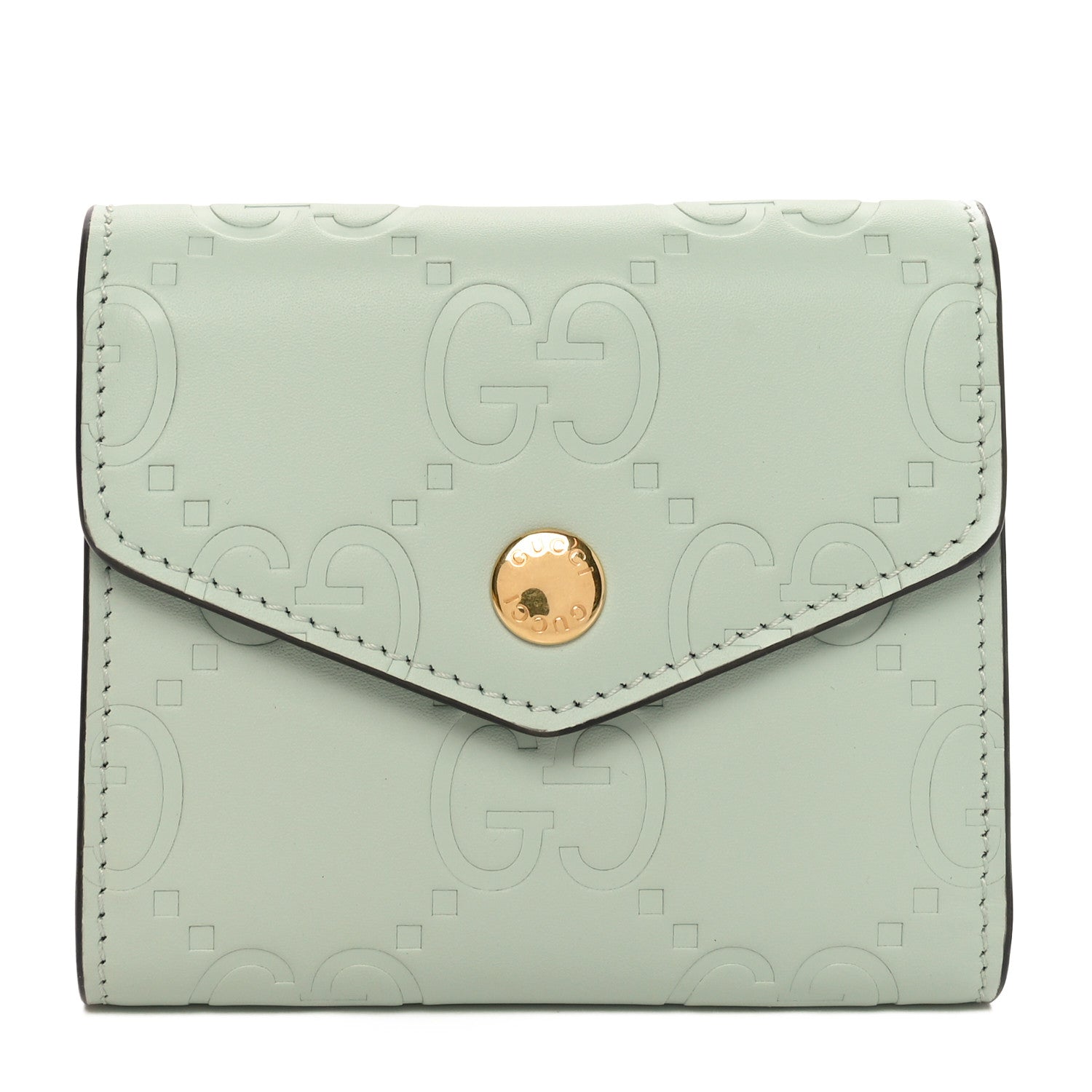Gucci Gilbert Calfskin Jumbo GG Embossed Tri-Fold Wallet Salvy Green 1 of 9