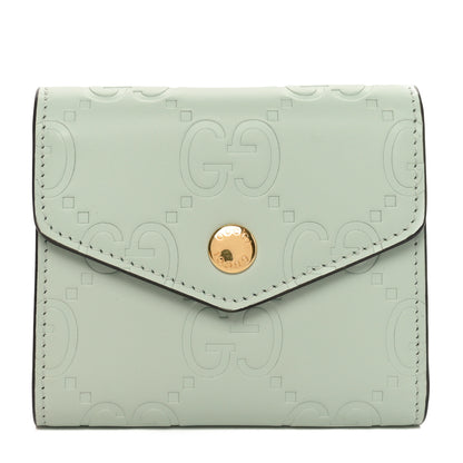 Gucci Gilbert Calfskin Jumbo GG Embossed Tri-Fold Wallet Salvy Green 1 of 9