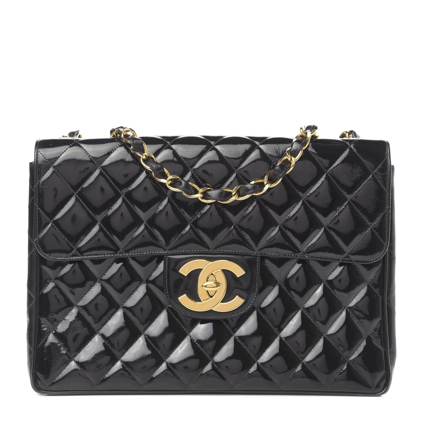 Patent Quilted XL Jumbo Single Flap Black