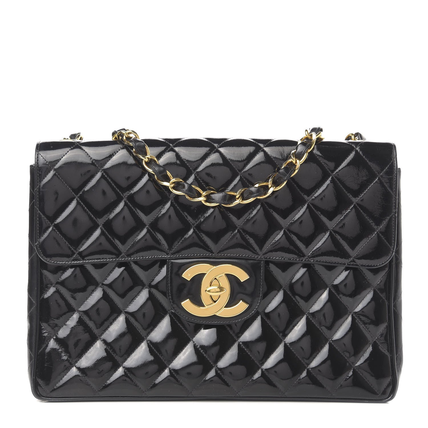 Chanel Patent Quilted XL Jumbo Single Flap Black 1 of 11
