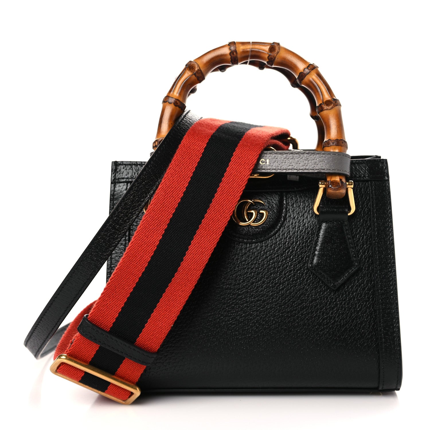 Gucci Textured Dollar Calfskin Web Mini Diana Tote Bag Black 1 of 8