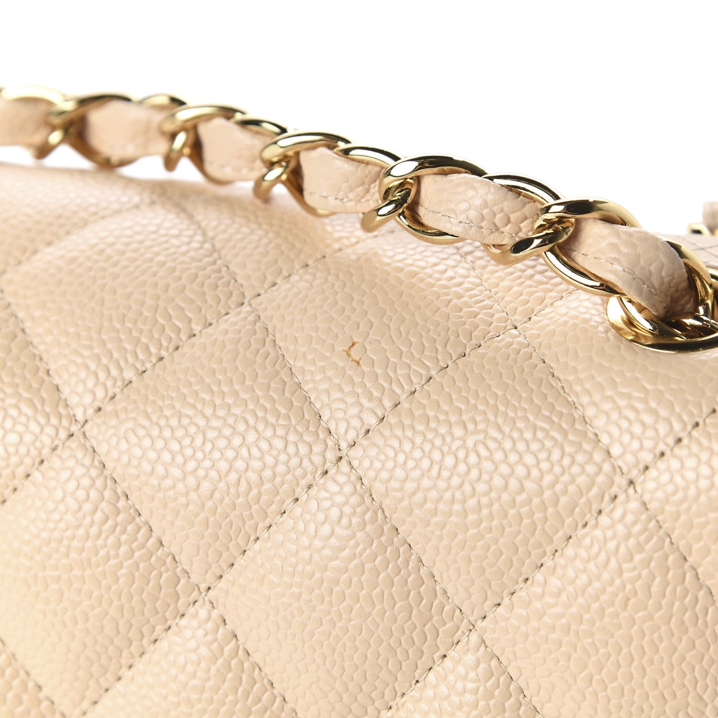 Caviar Quilted Jumbo Double Flap Beige Clair