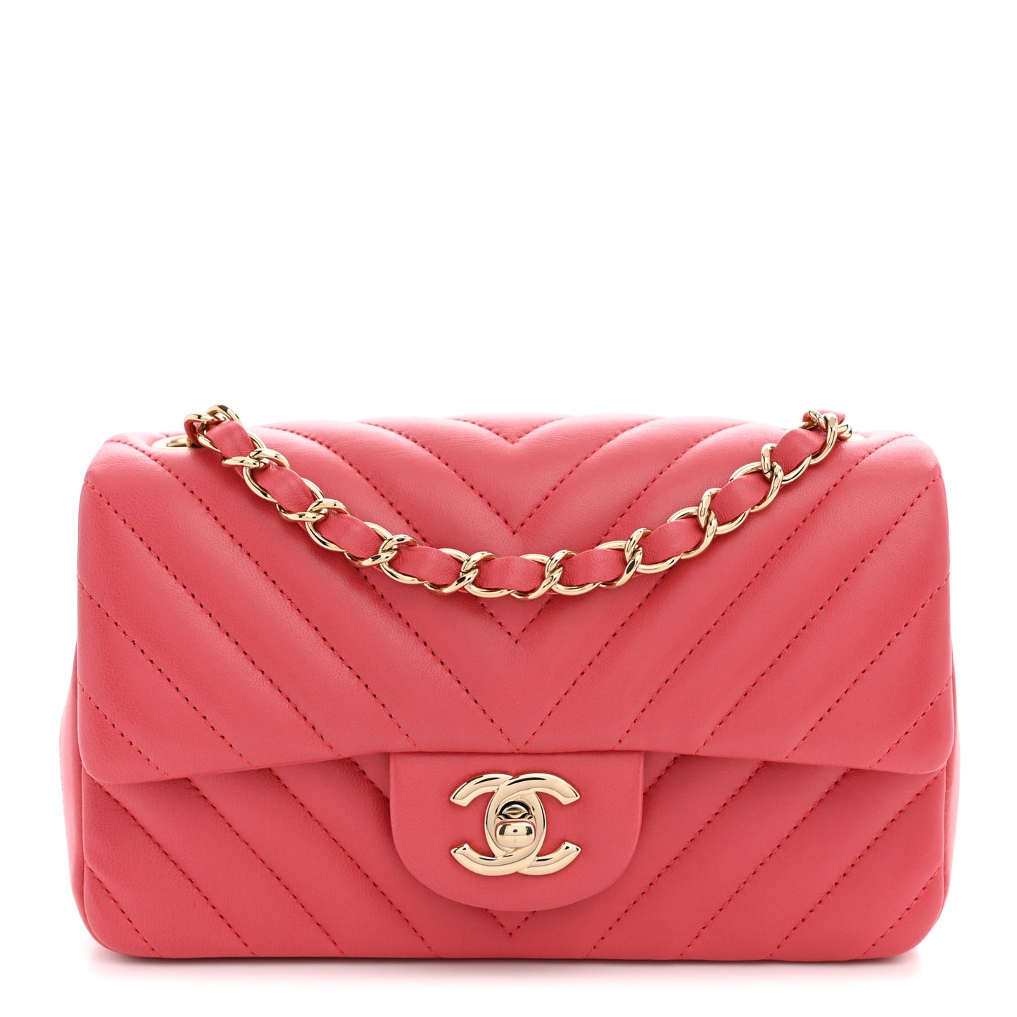 Lambskin Chevron Quilted Mini Rectangular Flap Dark Pink