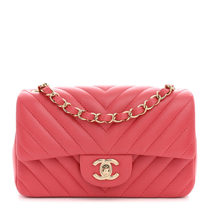 Chanel Lambskin Chevron Quilted Mini Rectangular Flap Dark Pink 1 of 9