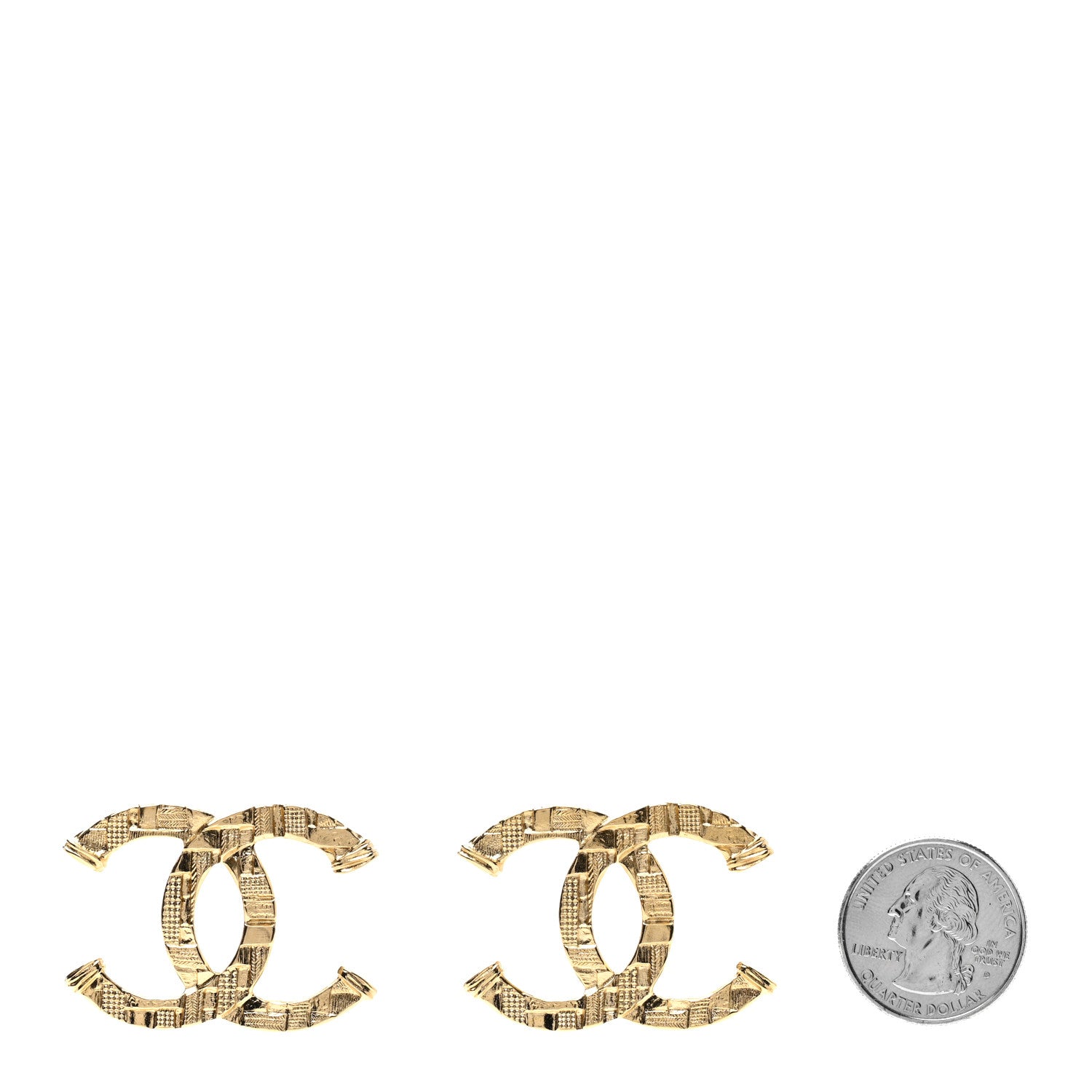 Chanel Metal Tweed Effect CC Earrings Gold 2 of 4