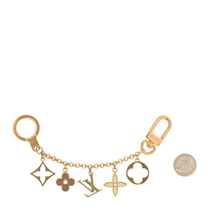 Louis Vuitton Brass Enamel Fleur De Monogram Bag Charm Chain Gold 2 of 4