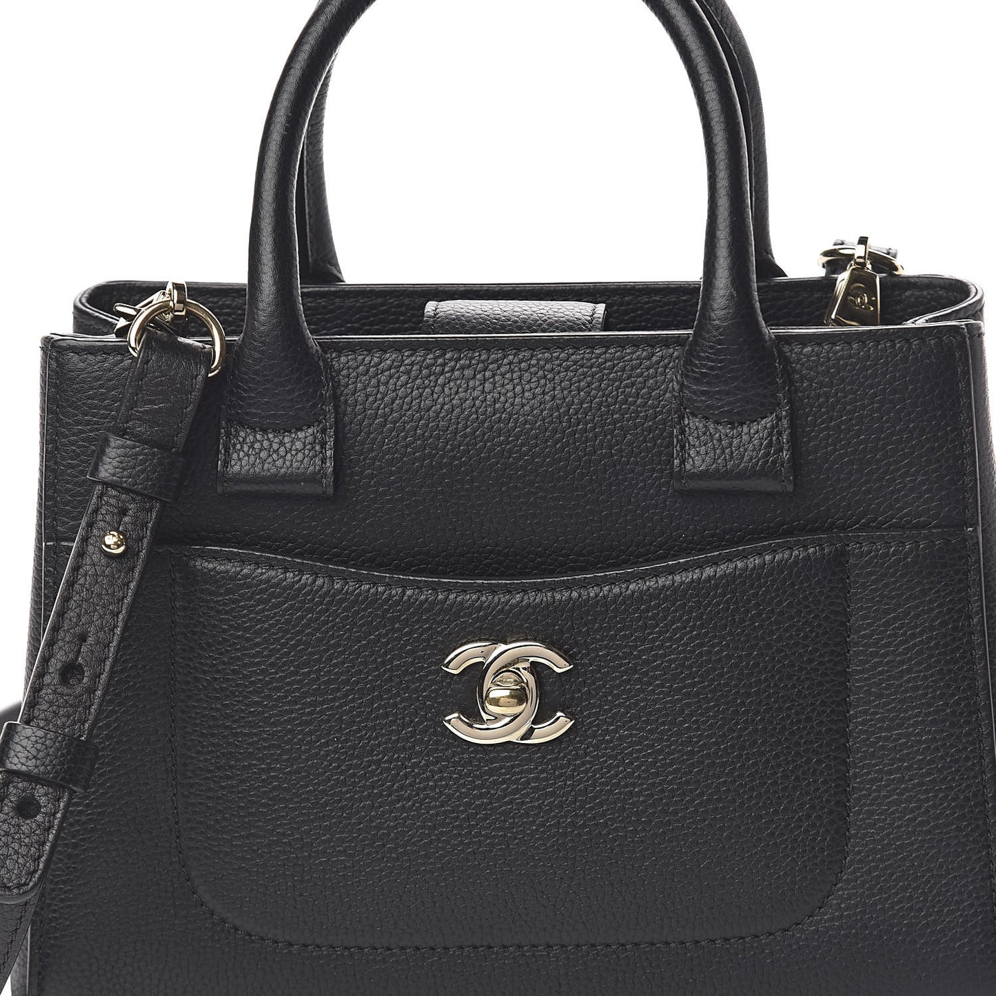 Grained Calfskin Mini Neo Executive Shopper Tote Black