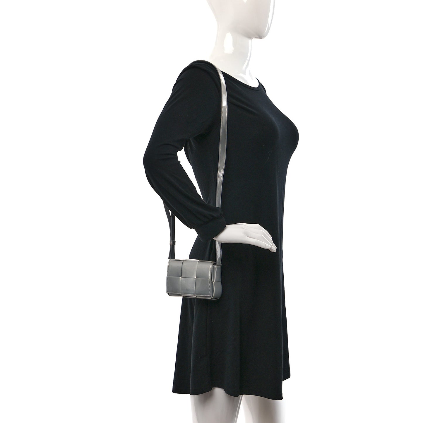 Metallic Patent Calfskin Maxi Intrecciato Extra Mini Cassette Crossbody Bag Silver