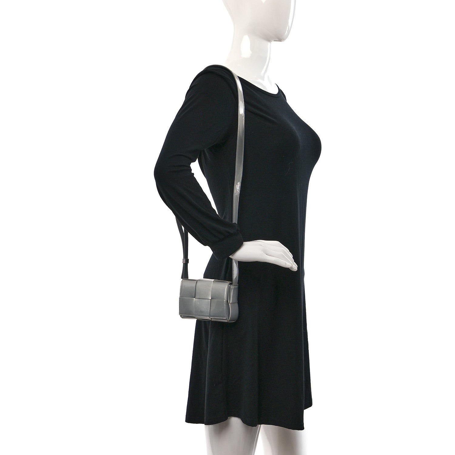 Bottega Veneta Metallic Patent Calfskin Maxi Intrecciato Extra Mini Cassette Crossbody Bag Silver 2 of 8