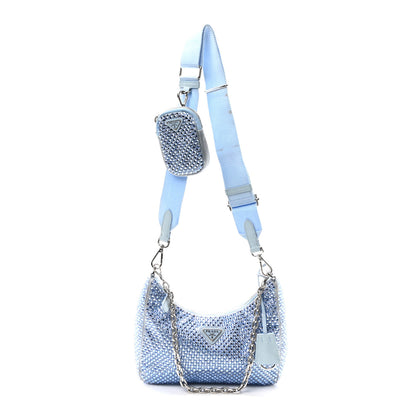 Prada Satin Crystal Re-Edition 2005 Shoulder Bag Celeste 1 of 9