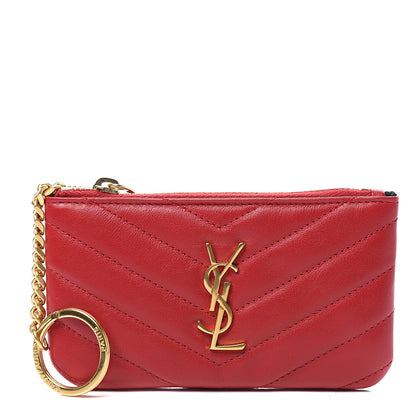 Saint Laurent Calfskin Matelasse Monogram Key Pouch Rouge Eros 1 of 6