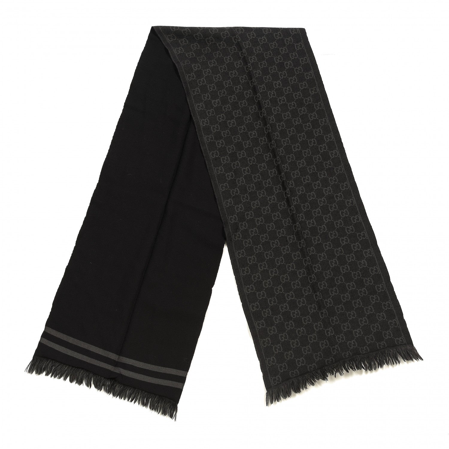 Gucci Wool GG Monogram Arliss Fringe Scarf Anthracite Black 2 of 4