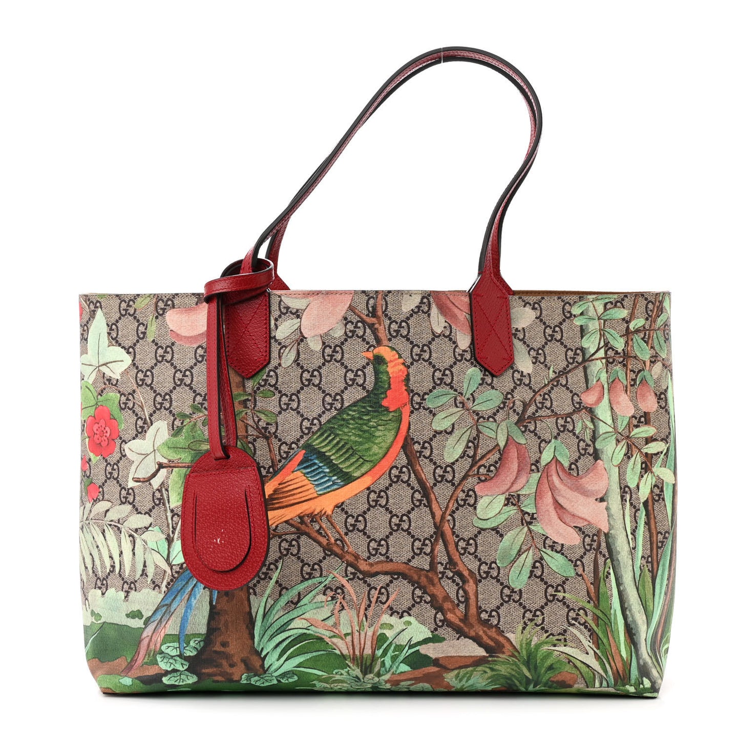 GG Supreme Monogram Tian Medium Shopping Tote Beige Multicolor Red