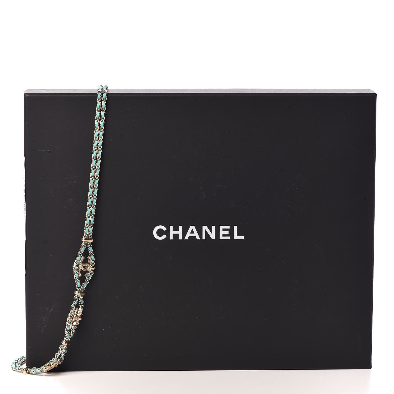 Chanel Metal Lambskin CC Chain Link Necklace Gold Turquoise 4 of 4
