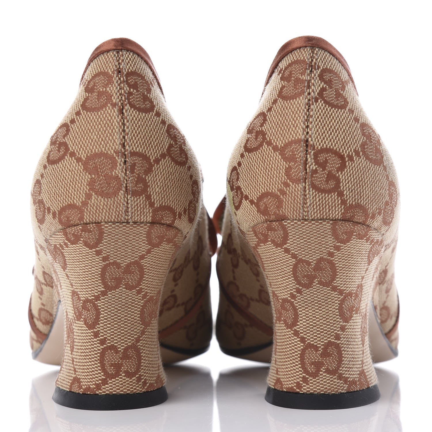 Gucci Monogram Satin Torchon Double G Pumps 38.5 Beige Ruggine Copper 7 of 11