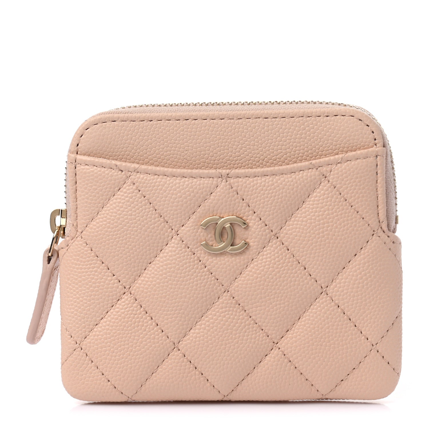Chanel Caviar Quilted Zip Card Holder Wallet Light Beige 1 of 6