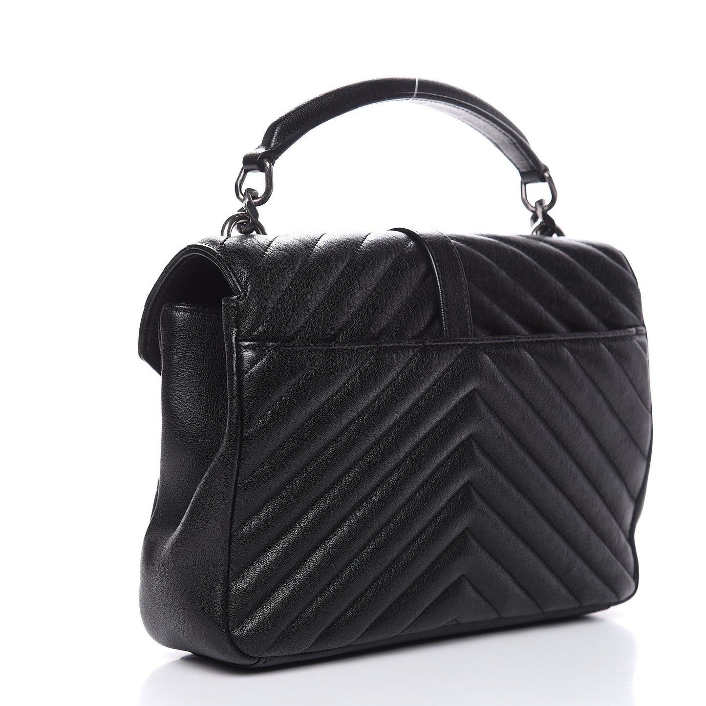 Sheepskin Matelasse Chevron Monogram Medium College Bag Black