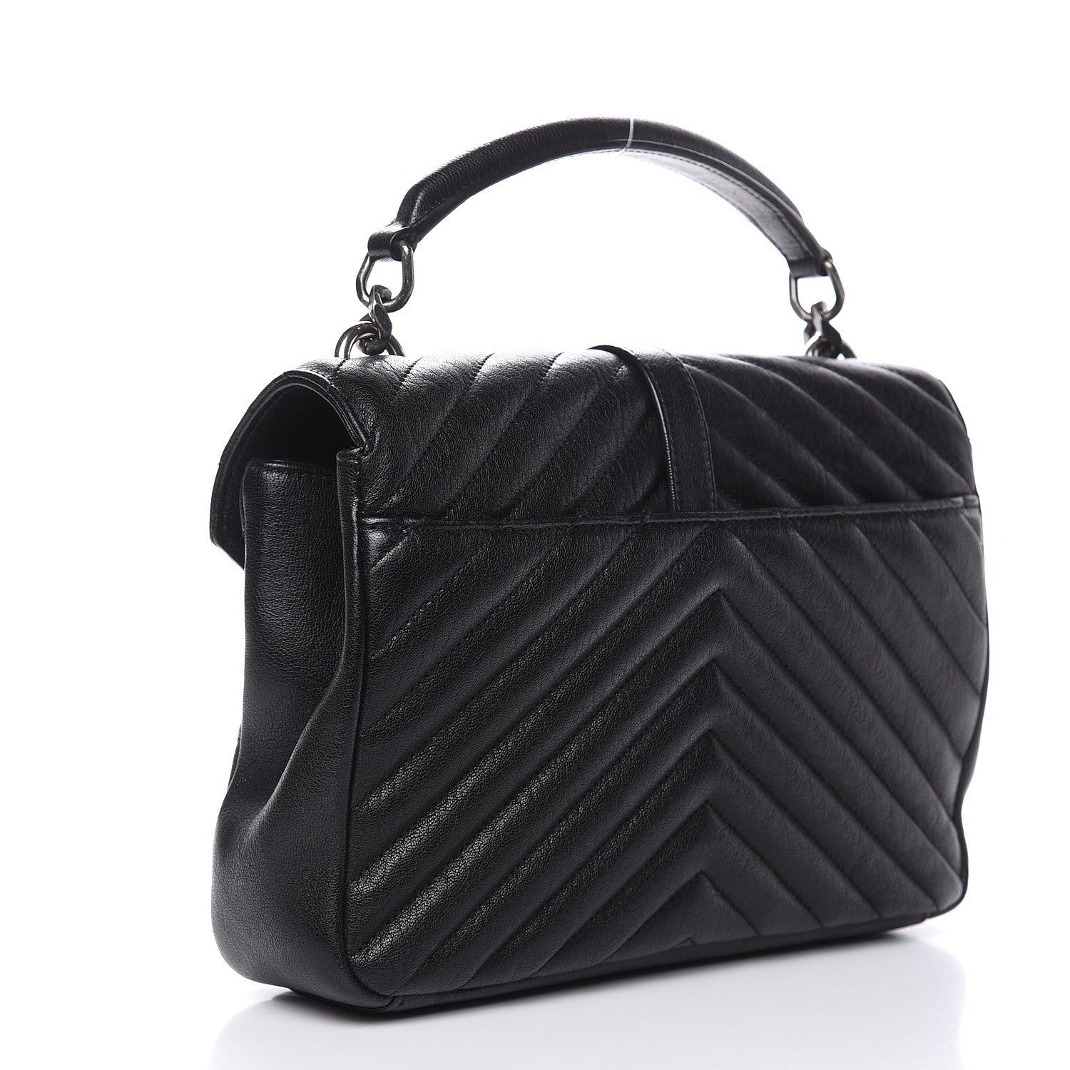 Saint Laurent Sheepskin Matelasse Chevron Monogram Medium College Bag Black 3 of 14
