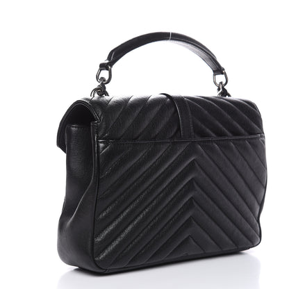 Saint Laurent Sheepskin Matelasse Chevron Monogram Medium College Bag Black 3 of 14