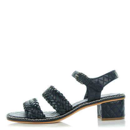 Chanel Calfskin Woven Chain Around CC Sandals 40.5 Navy Blue 1 of 8
