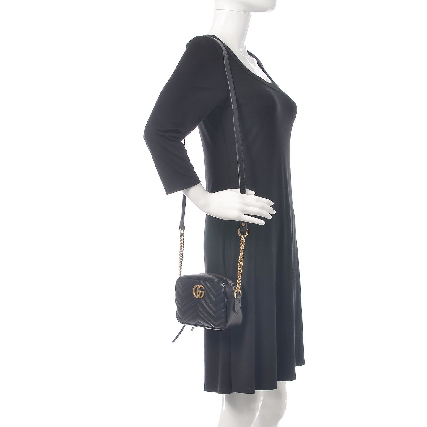 Calfskin Matelasse Mini GG Marmont Chain Shoulder Bag Black