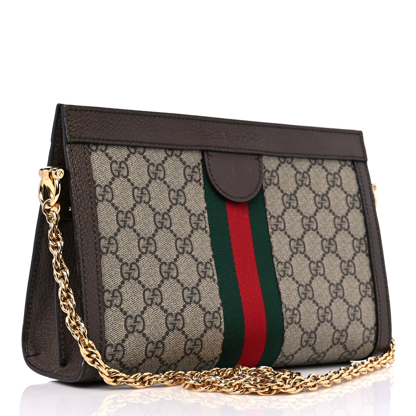 GG Supreme Monogram Web Small Ophidia Chain Shoulder Bag Brown