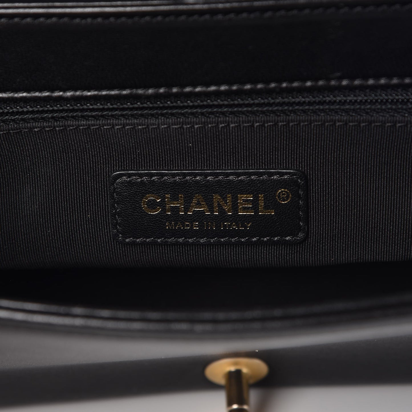 Sheepskin Chevron Stitched Chain Top Handle Flap Black