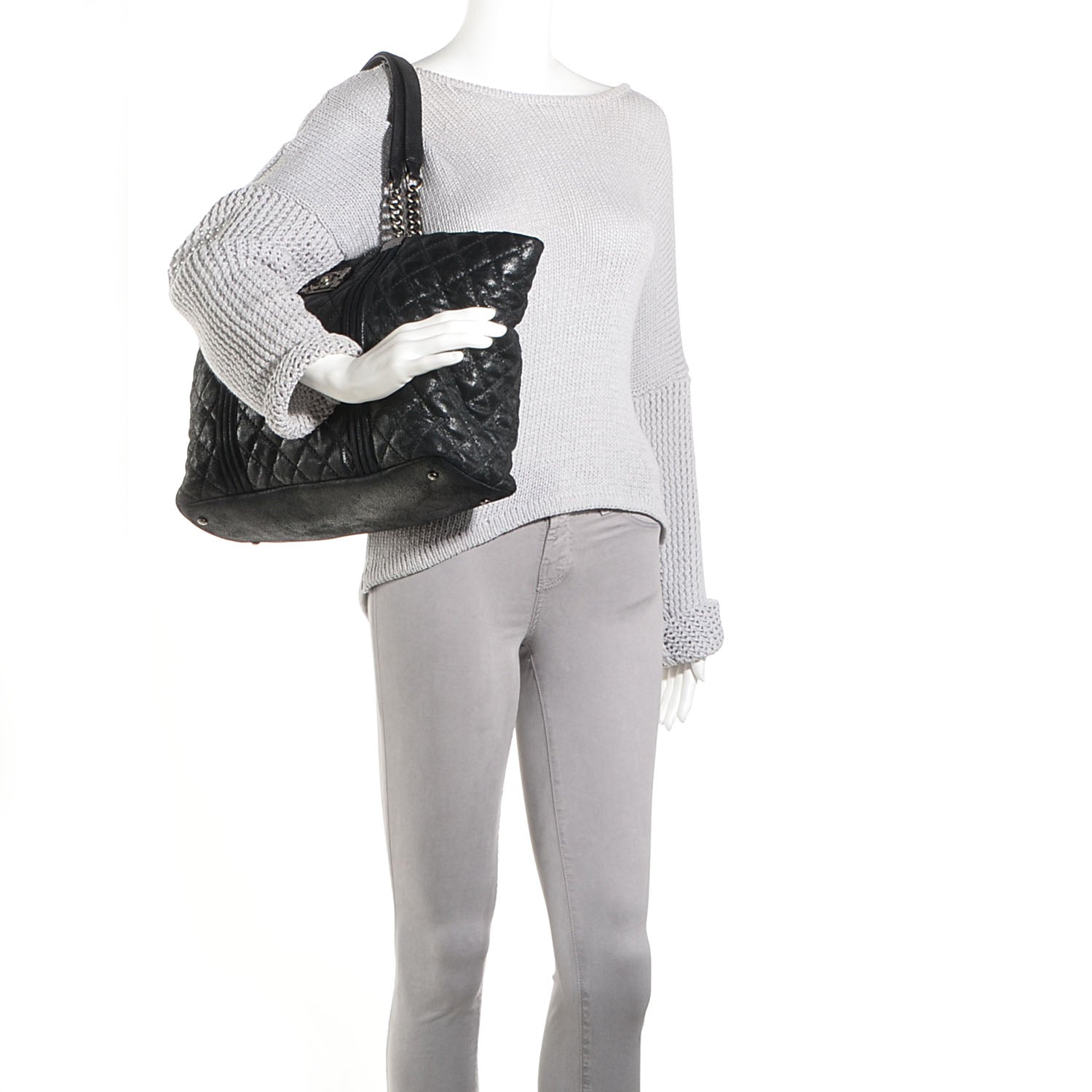 Chanel Goatskin Large Gentle Boy Shopping Tote Black 2 of 8
