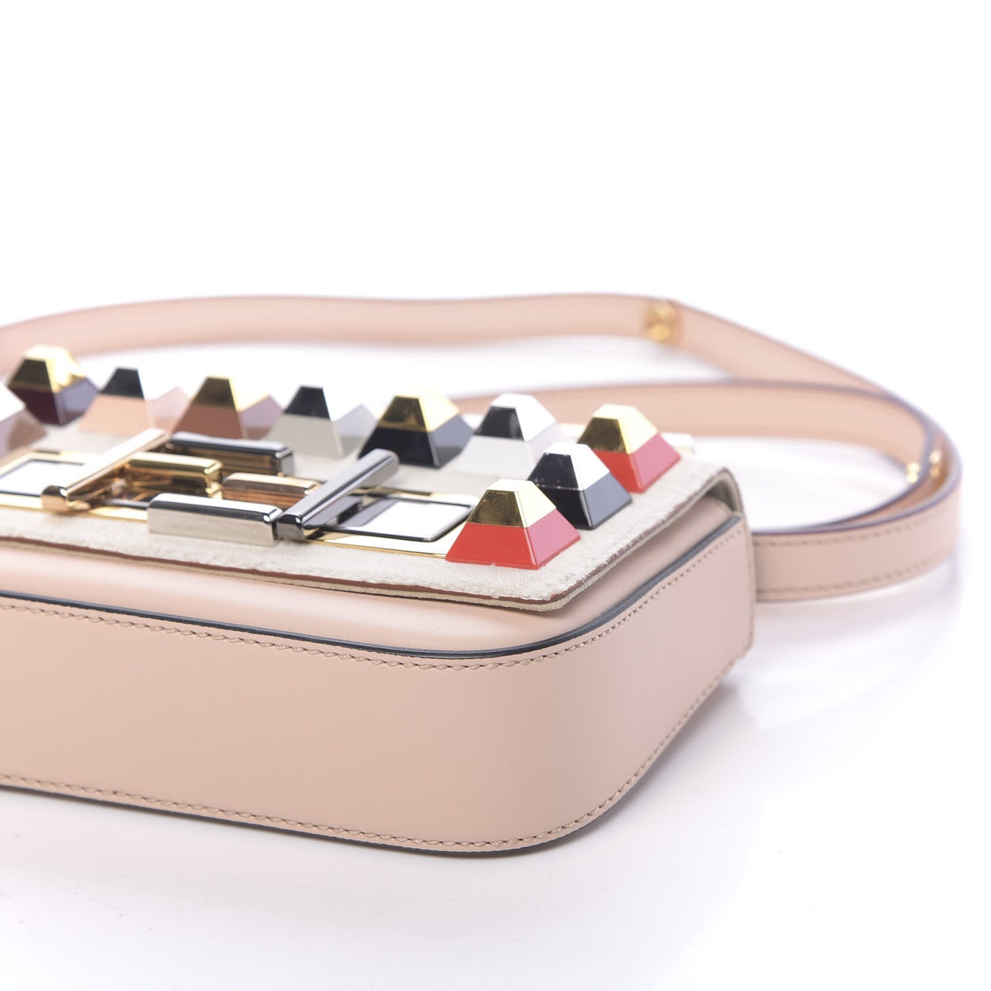 Vitello Dolce Calf Hair Studded Mini 3Baguette Shoulder Bag Light Pink